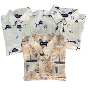 LOT OF 3 Puritan Men's VTG Sailfish Ocean Nautical Shirts Cotton Button Down - L